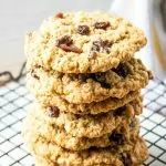 Classic Oatmeal Cookies stacked on cooling rack from WOS