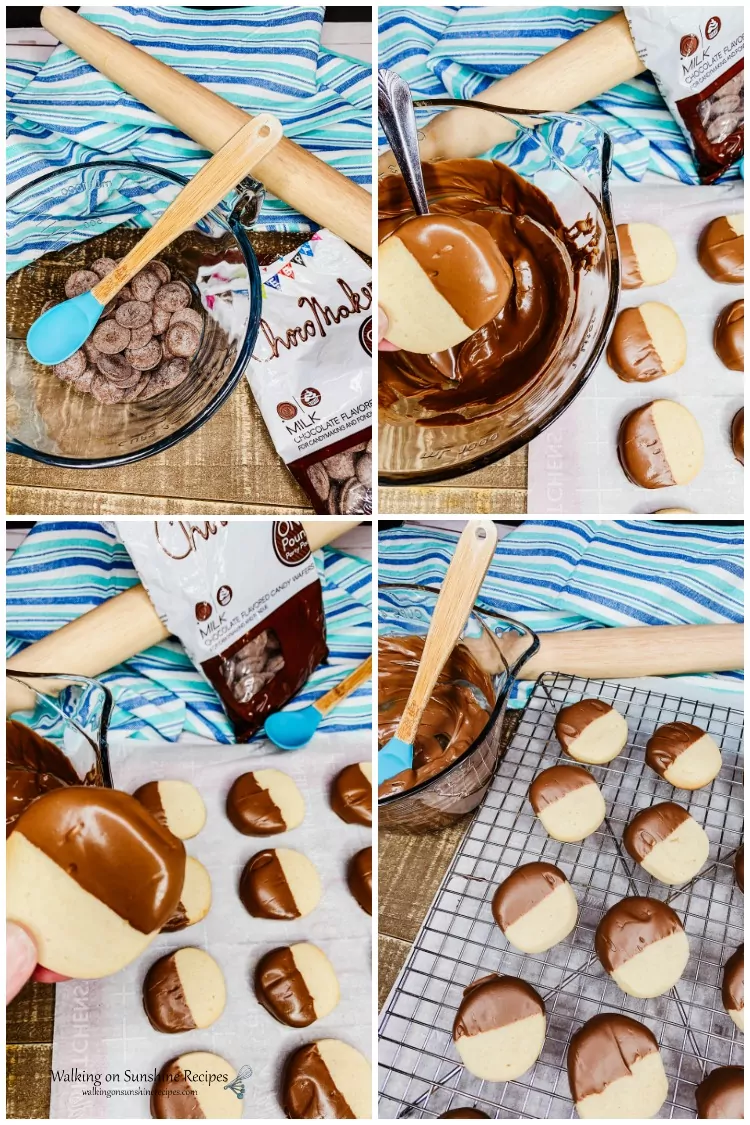 Dipping Shortbread Cookies in Melted Chocolate 