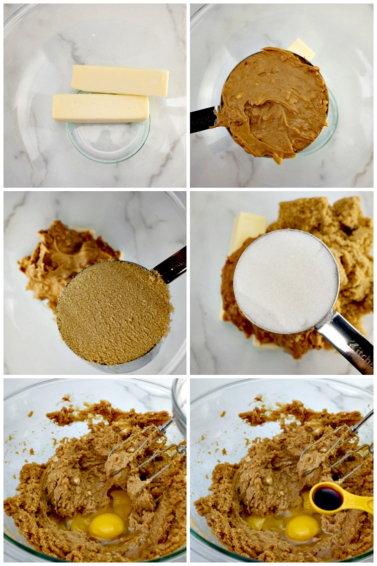 Chunky Peanut Butter Cookies - grab a glass of milk and get ready to indulge in a very delicious, nutty cookie your whole family is going to love from Walking on Sunshine Recipes. Ingredients for Chunky Peanut Butter Cookies in Mixing Bowl