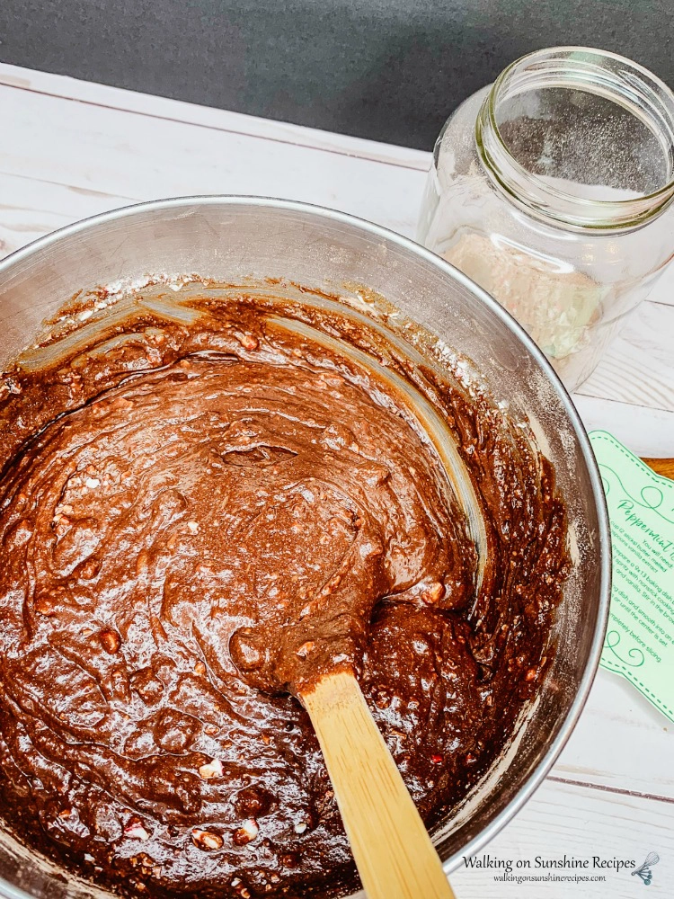 Peppermint Brownies combined in mixing bowl