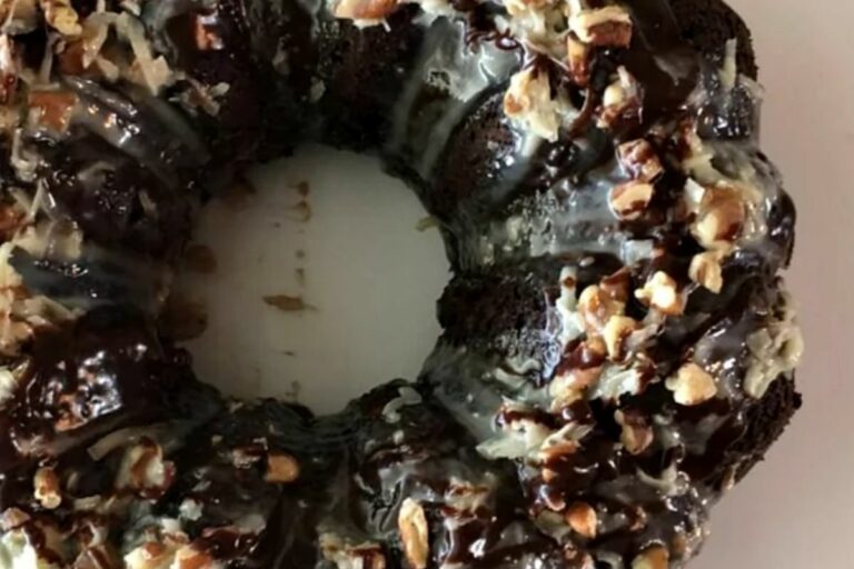 German chocolate cake with pecan icing.