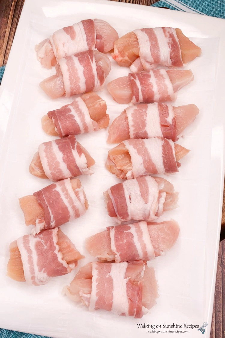 Chicken Bites wrapped in sliced bacon 
