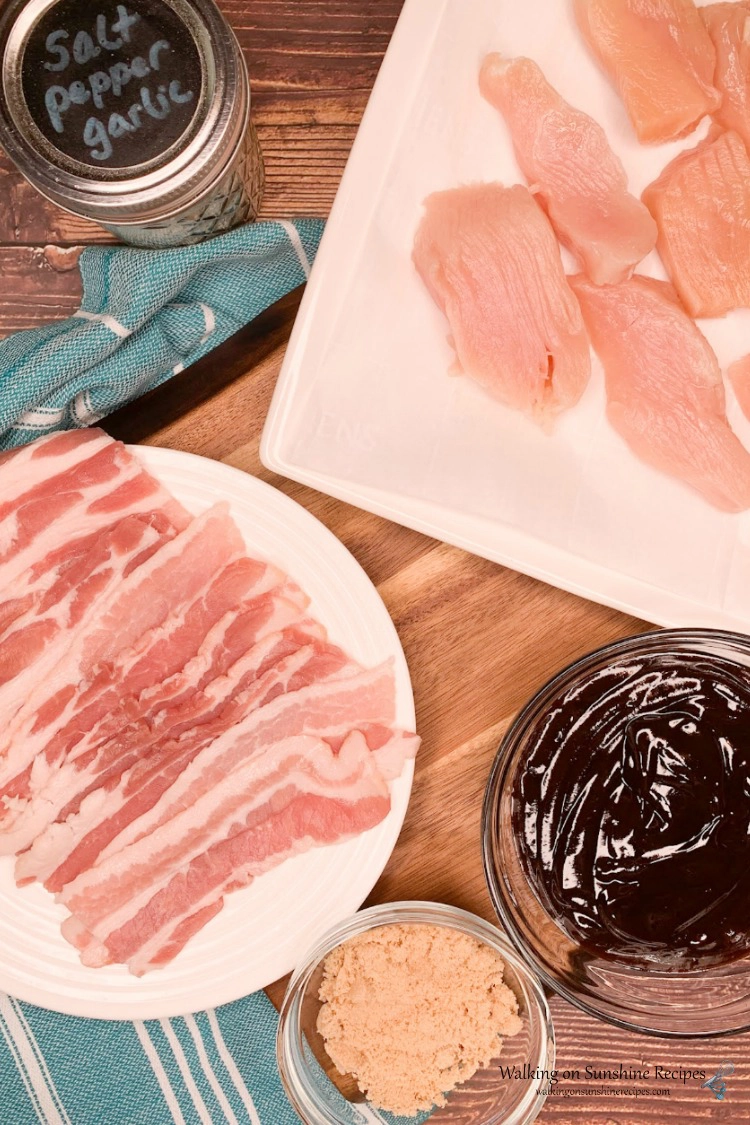Ingredients for Air Fryer Bacon Wrapped BBQ Chicken Bites