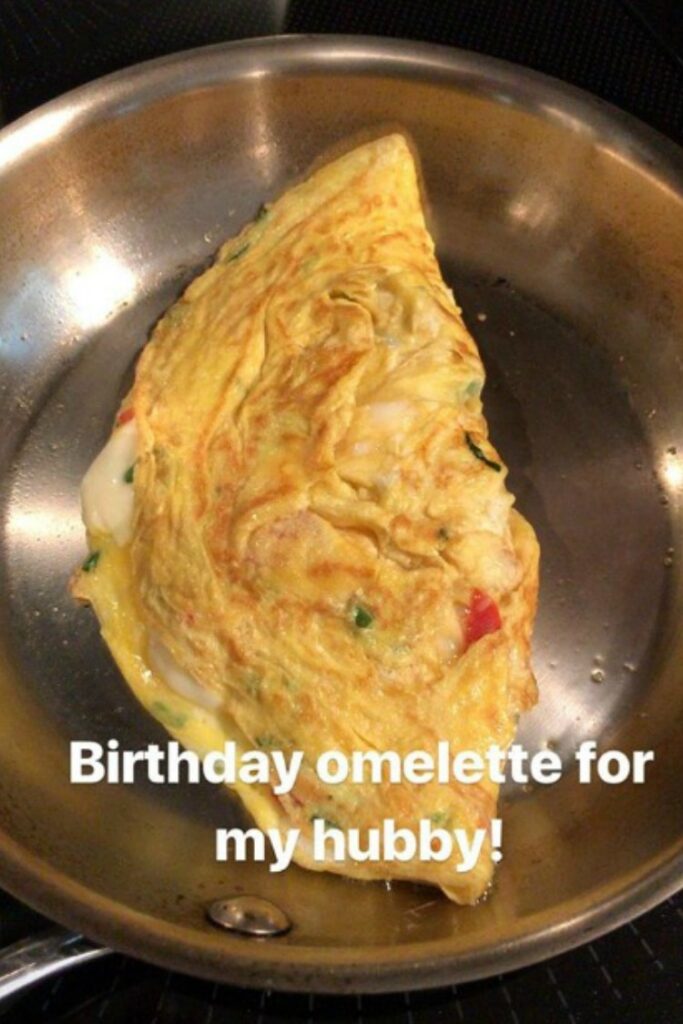 Omelette in frying pan.