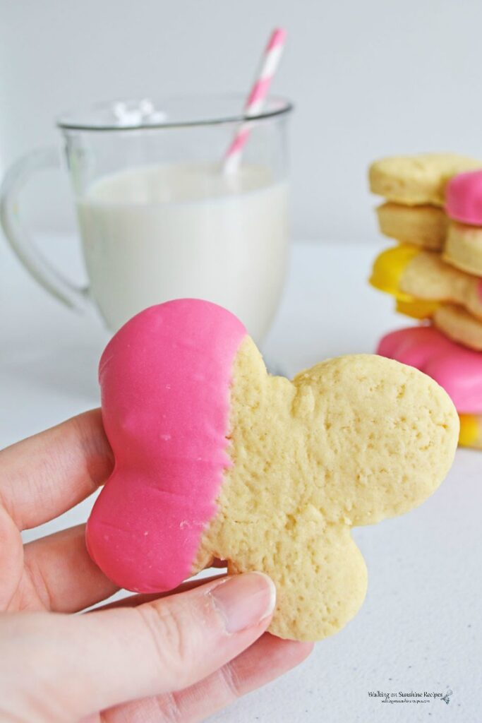 Closeup of Spring Sugar Cookie dipped in pink melted candy melts