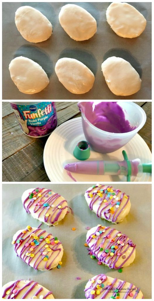 How to add the frosting to the mini Easter egg cakes. 