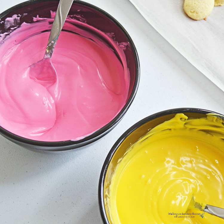 Melted candy melts ready to dip sugar cookies in. 