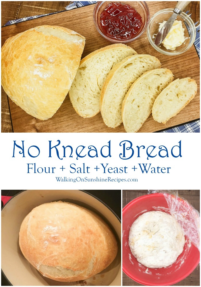 No Knead Bread made with four ingredients. 