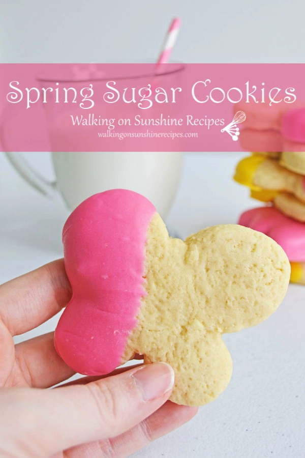 Spring sugar cookies dipped in melted pink chocolate. 