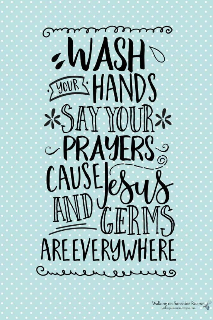 Wash your hands and say your prayers on aqua background. 