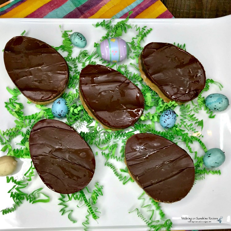 Chocolate Covered Peanut Butter Eggs on plate without sprinkles