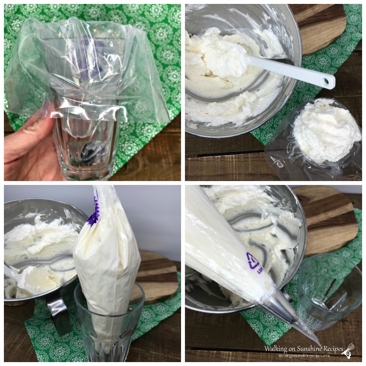 How to fill a disposable pastry bag with homemade cream cheese frosting. 