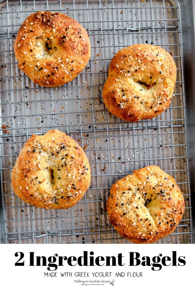 2 Ingredient bagels on baking rack and baking tray.
