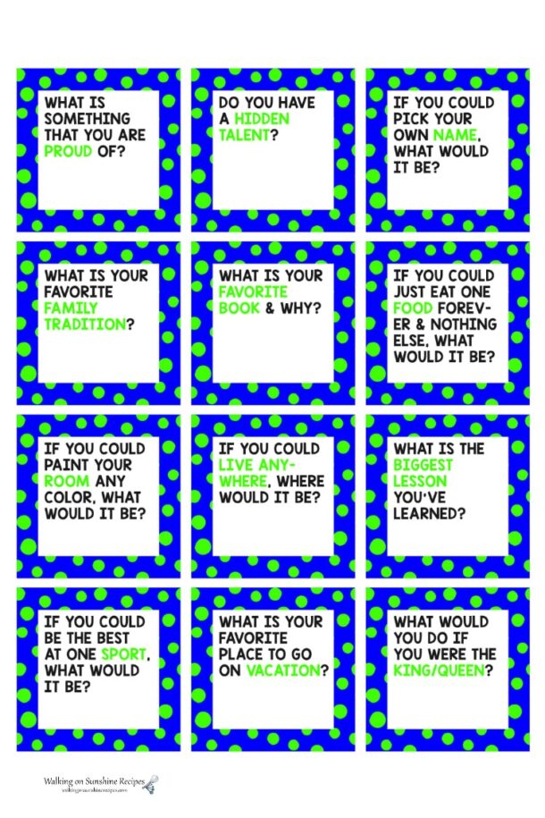 Family Conversation Starters - Printable Cards - Walking on Sunshine