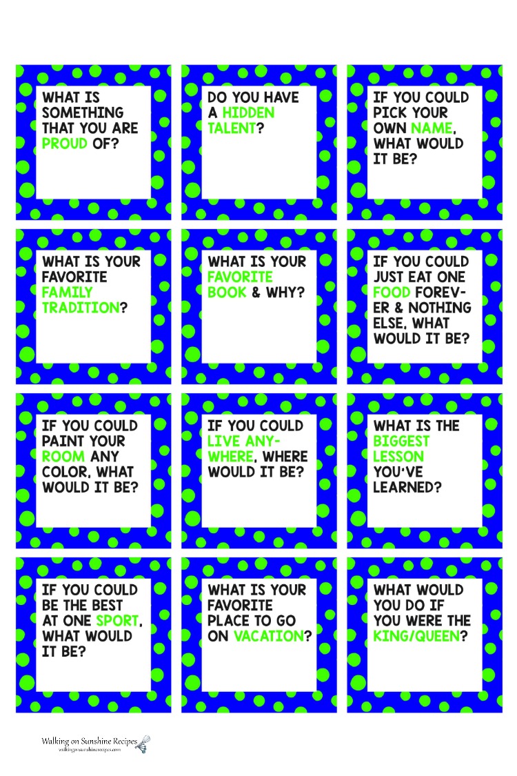 Family Conversation Starters Printable Cards Walking On Sunshine