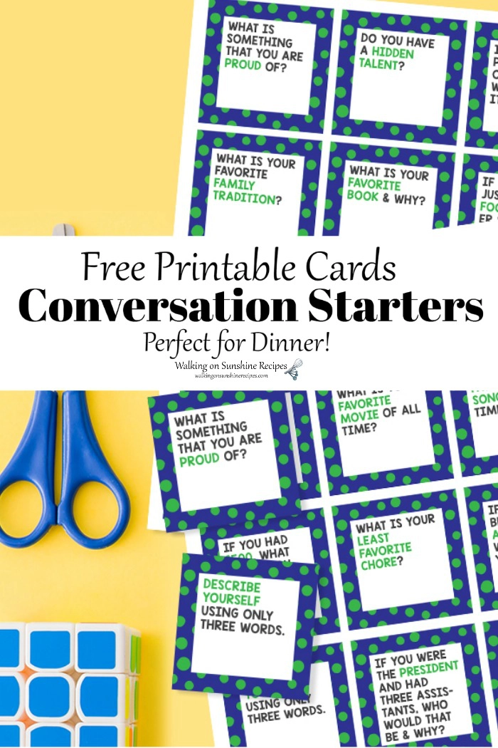 Printable conversation starter cards with scissors. 