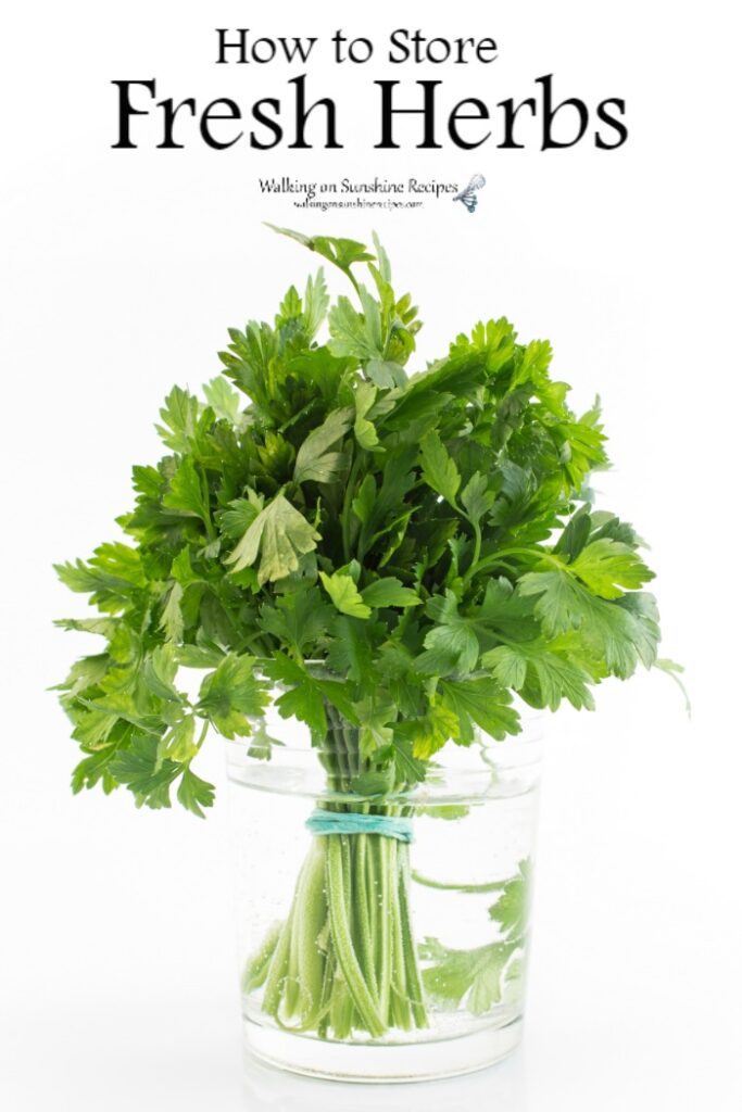 Fresh parsley in jar of water. 