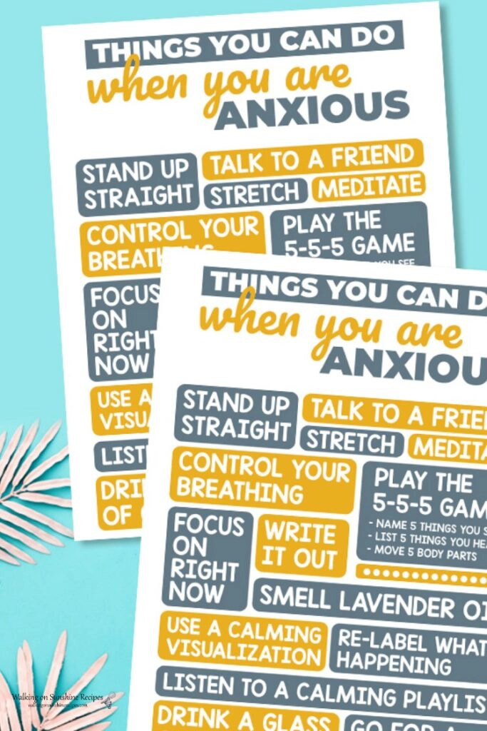 Anxiety Printable with list of ways to cope. 