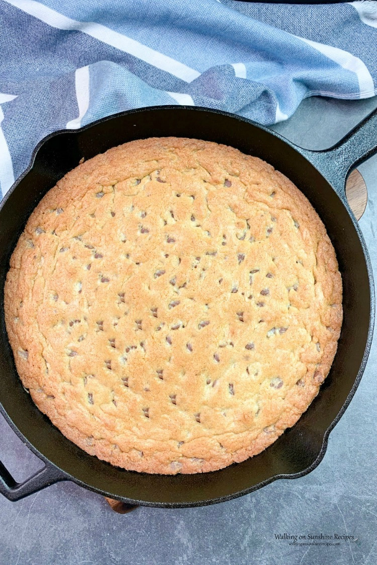 Chocolate Chip Cookie in Cast Iron Skillet Baked