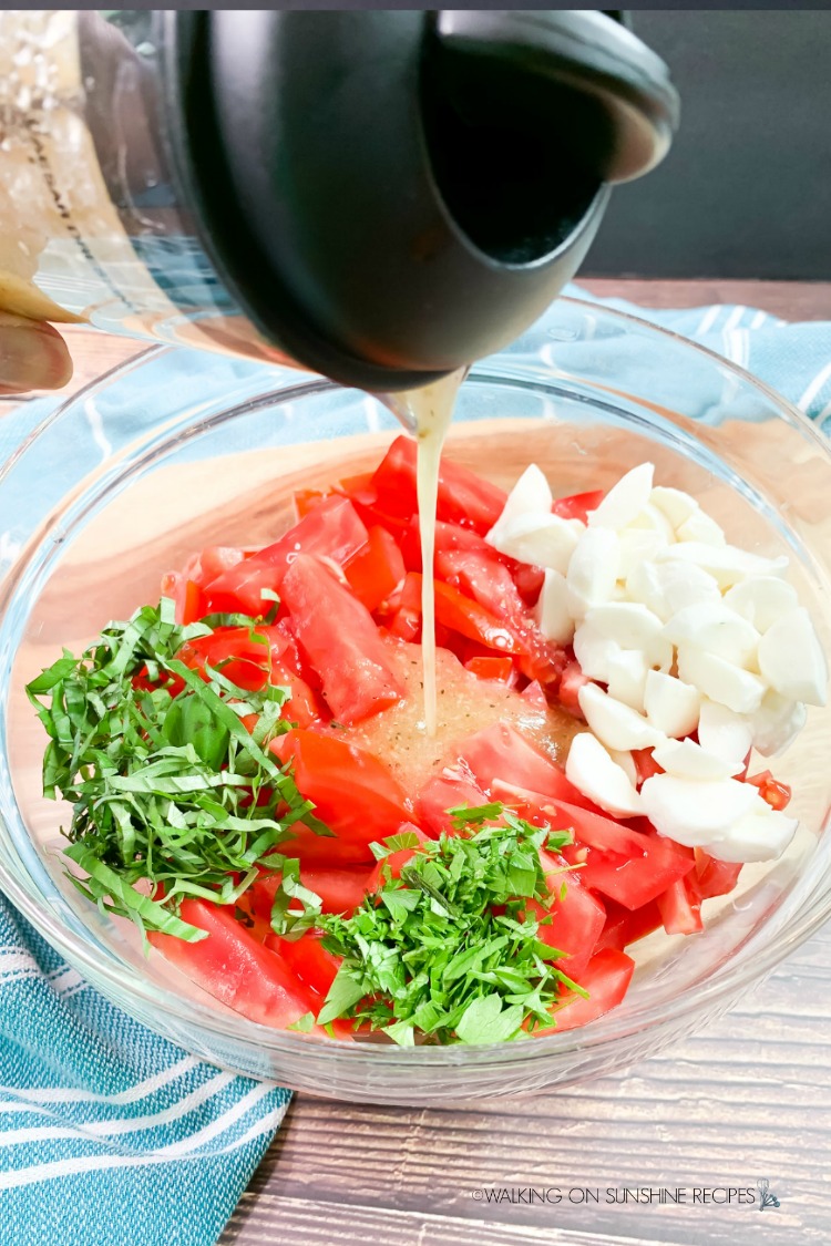 Add homemade Italian Salad dressing to the fresh tomato salad