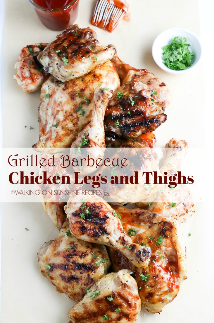 Grilled Barbecue Chicken Legs and Thighs cooked on platter. 