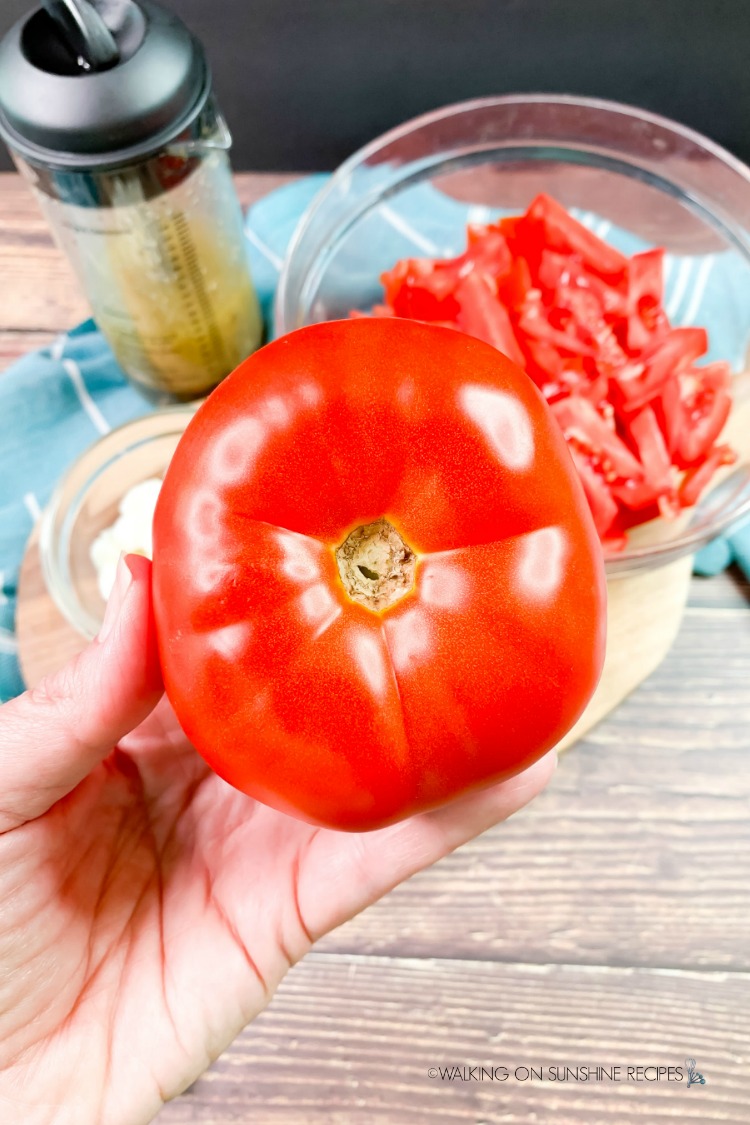 Large tomato from the garden for Fresh Tomato Salad