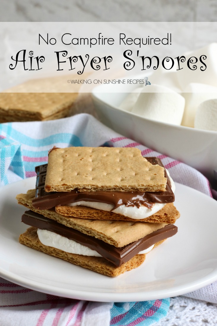 Graham crackers, melted chocolate, marshmallows cooked in the air fryer. 