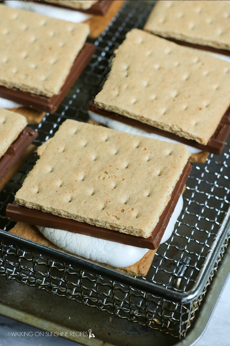Closeup of s'mores fresh out of the air fryer. 