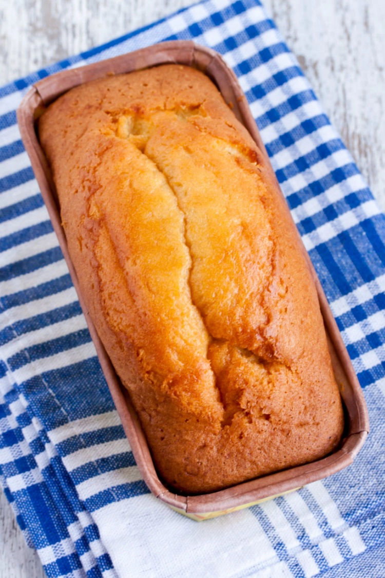 Pound Cake in loaf pan fresh from the oven. 