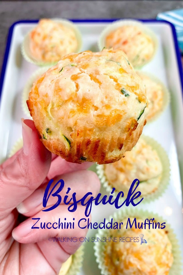 Bisquick Zucchini Cheddar Muffins from WOS closeup held in fingers