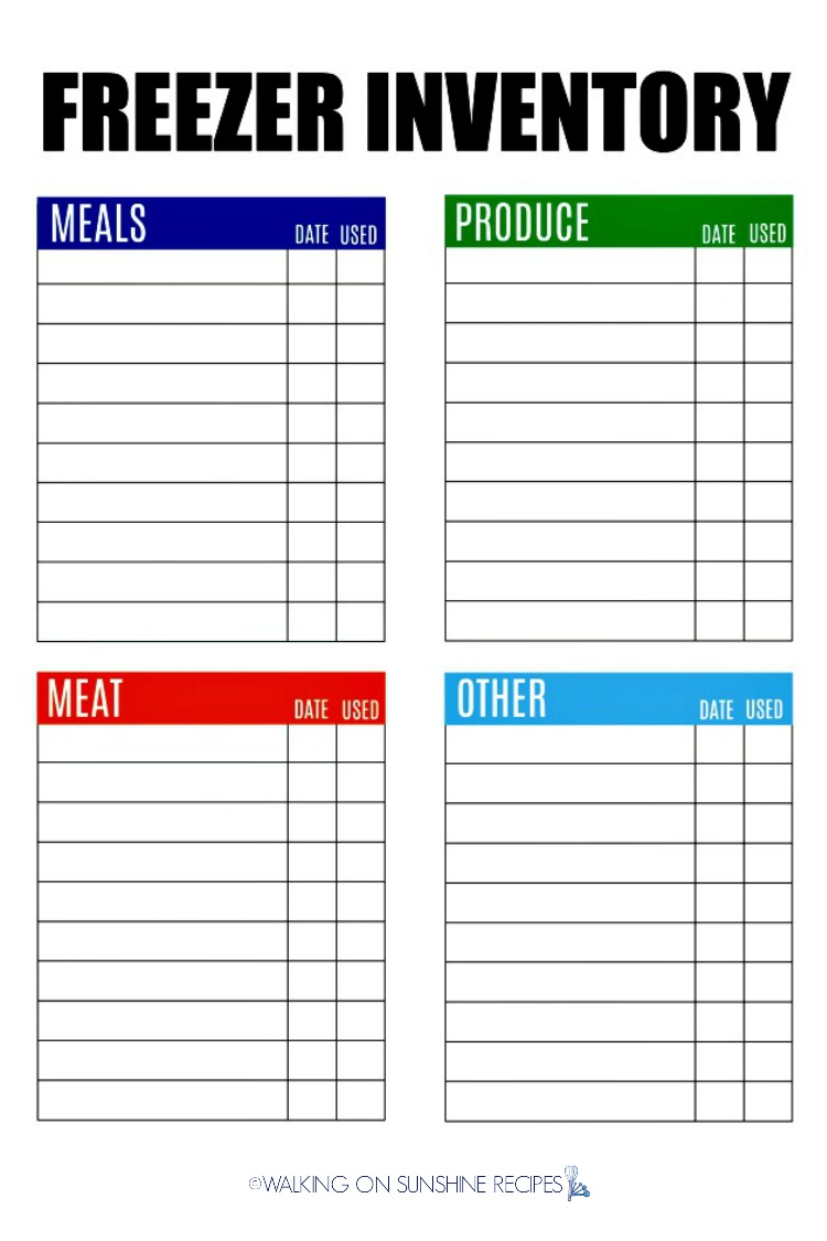 Printable Freezer Inventory Form