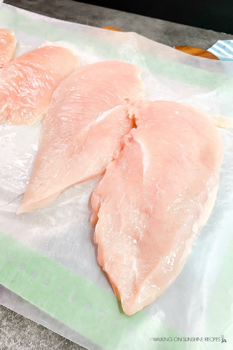 Pounded thin boneless skinless chicken breasts from WOS