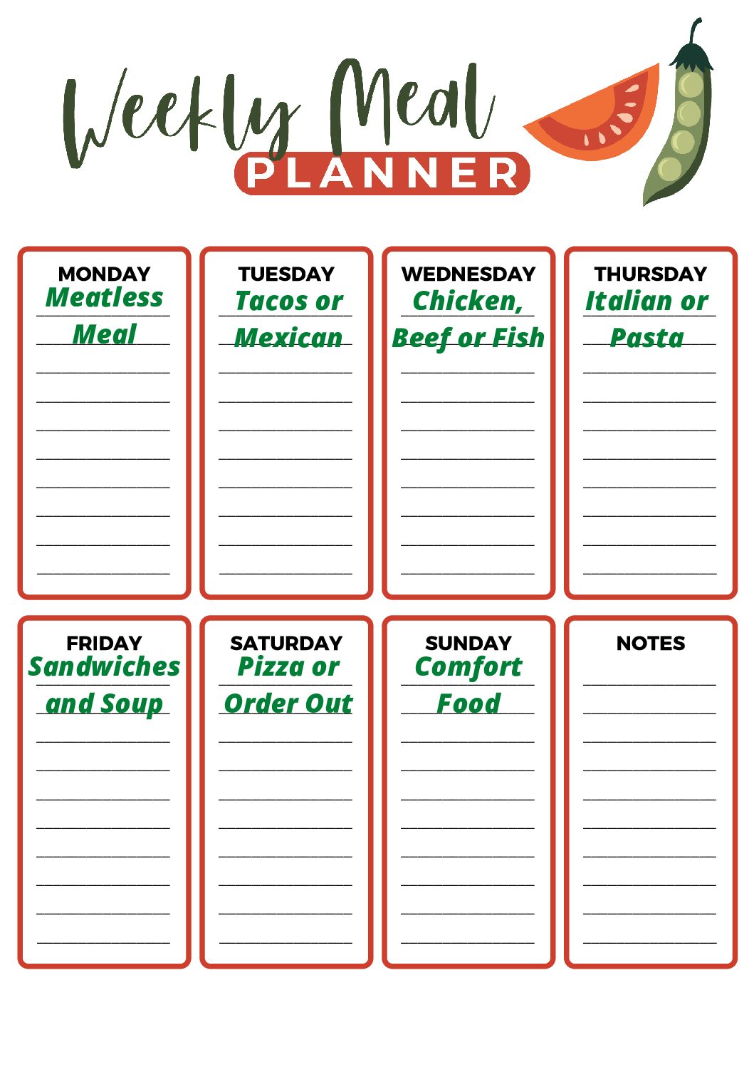 Weekly Meal Plan Printable