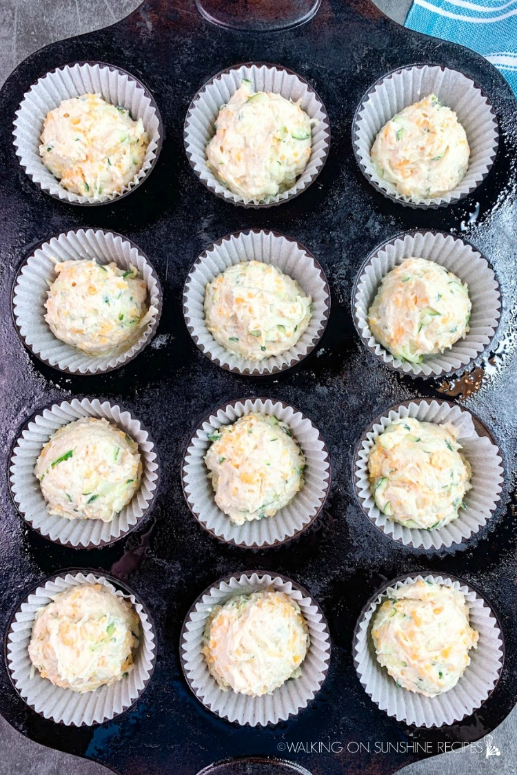 Zucchini Muffins ready for the oven in baking tray