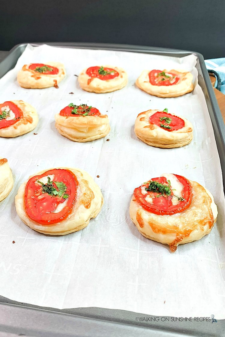 Baked Tomato Tarts Puff Pastry on Baking Sheet