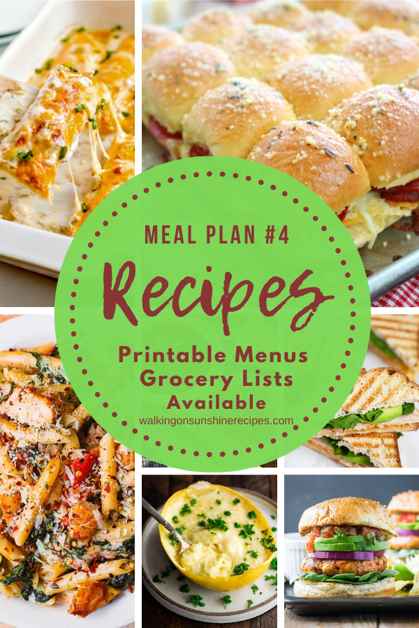 Meal Plan 4 with Free Menu Printables | Walking on Sunshine Recipes