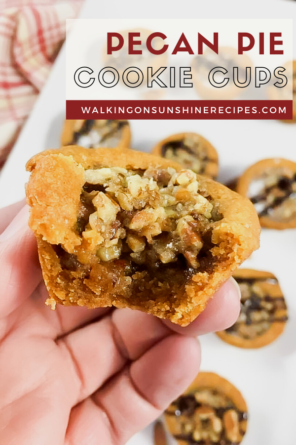 close up of Pecan Pie Cookie Cups with text overlay. 