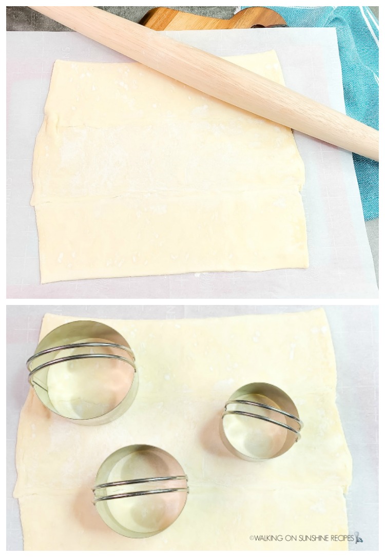 Roll out pastry dough and cut rounds using biscuit cutters