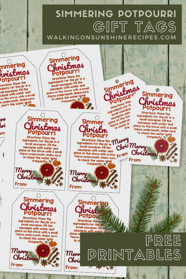 Free printable gift tags for Christmas potpourri and simmering potpourri homemade gift ideas.