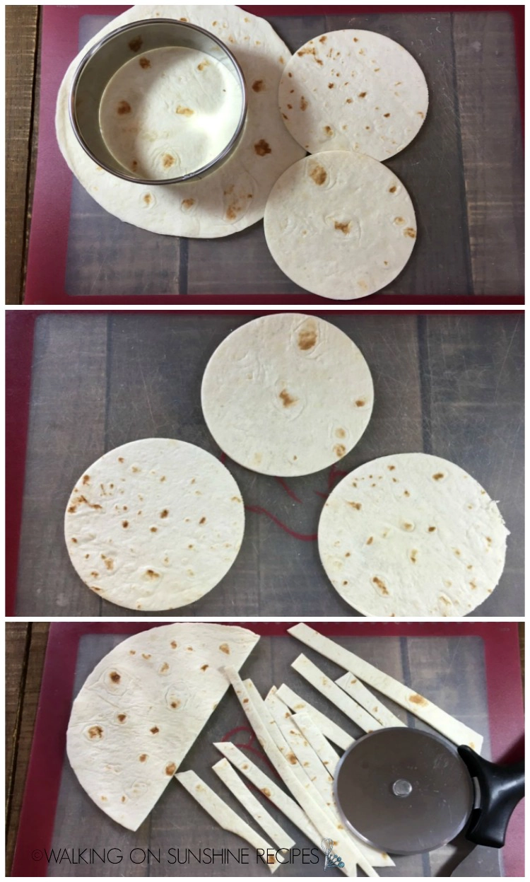 Cut out round shapes and strips for  Mummy Quesadillas