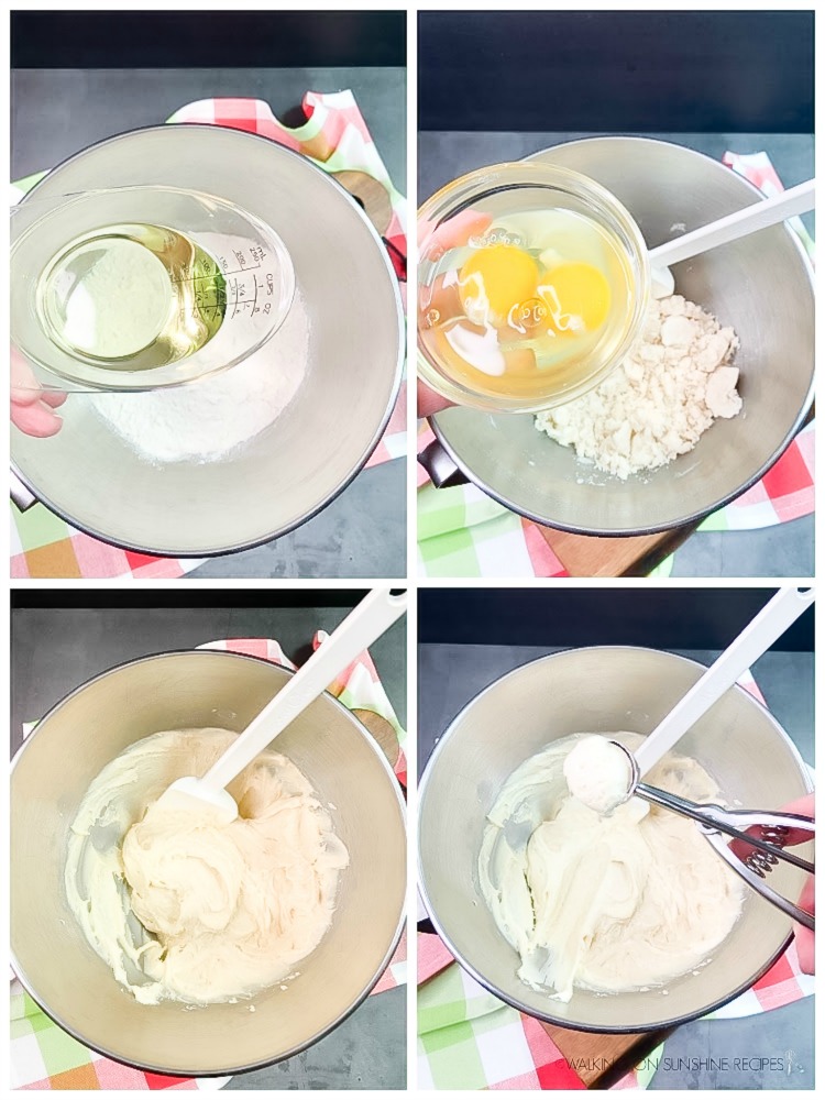 White Cake Mix cookies in mixing bowl process photos