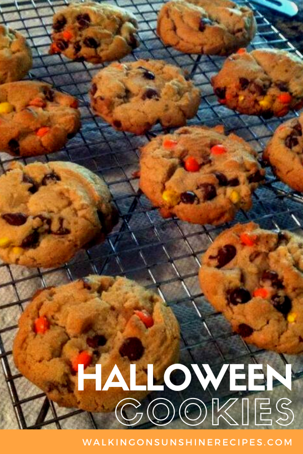 Halloween cookies on cooling rack.
