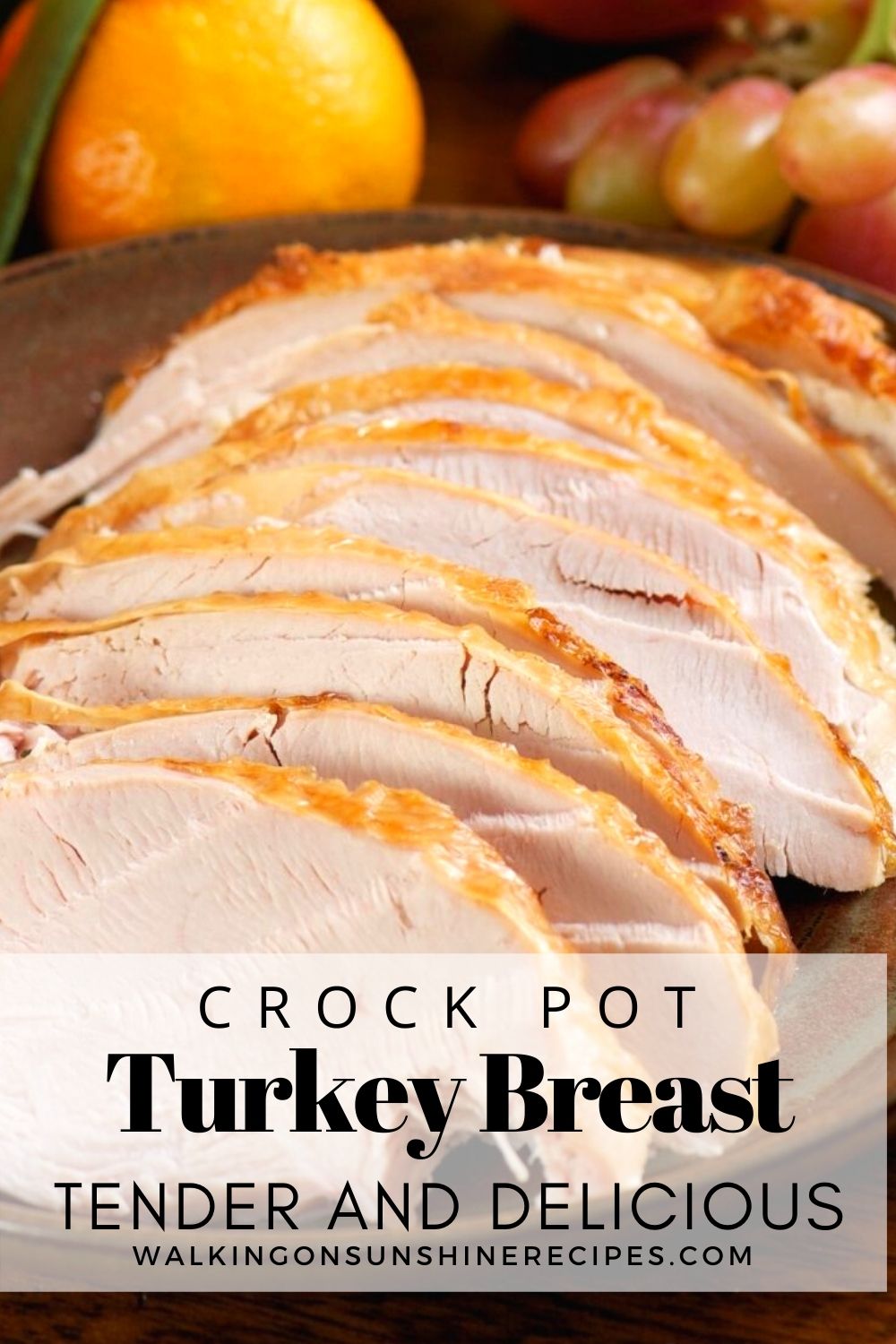 Sliced turkey breast on cutting board. 