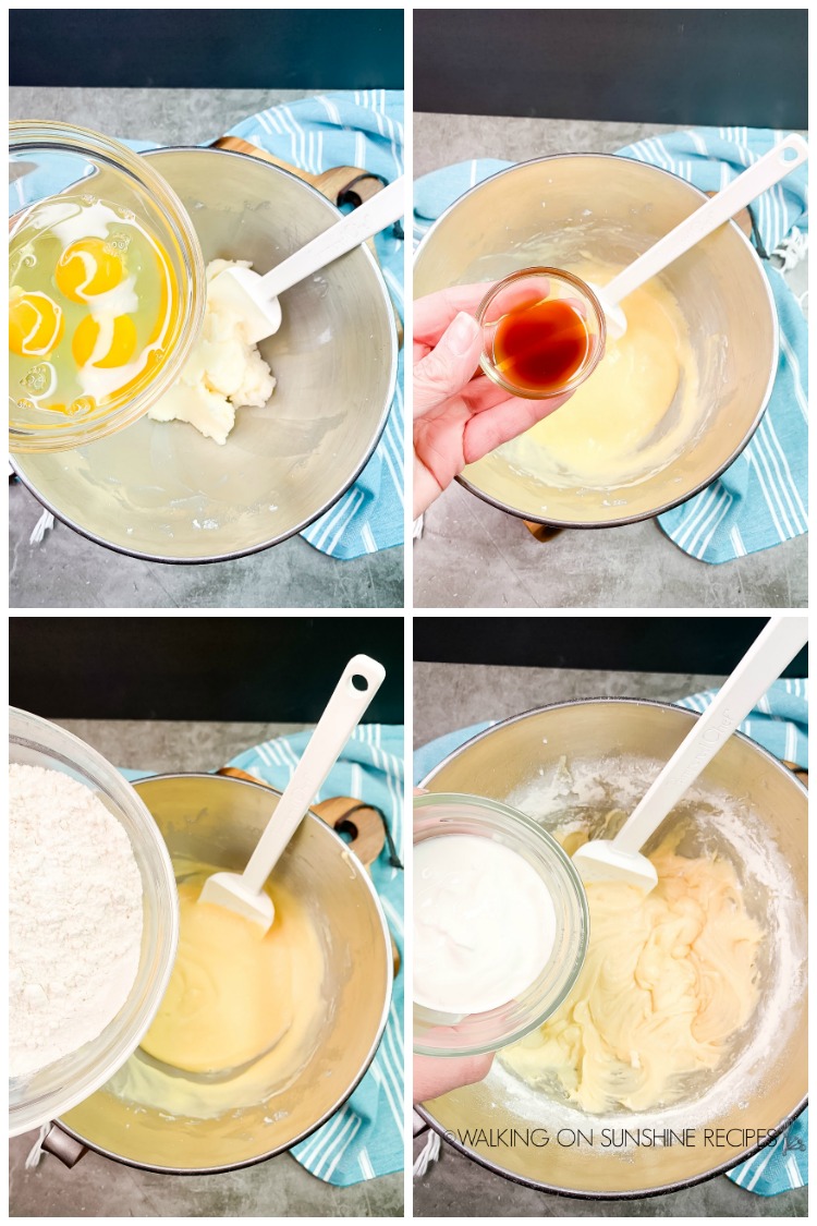 Add the wet and dry ingredients to the butter sugar mixture 
