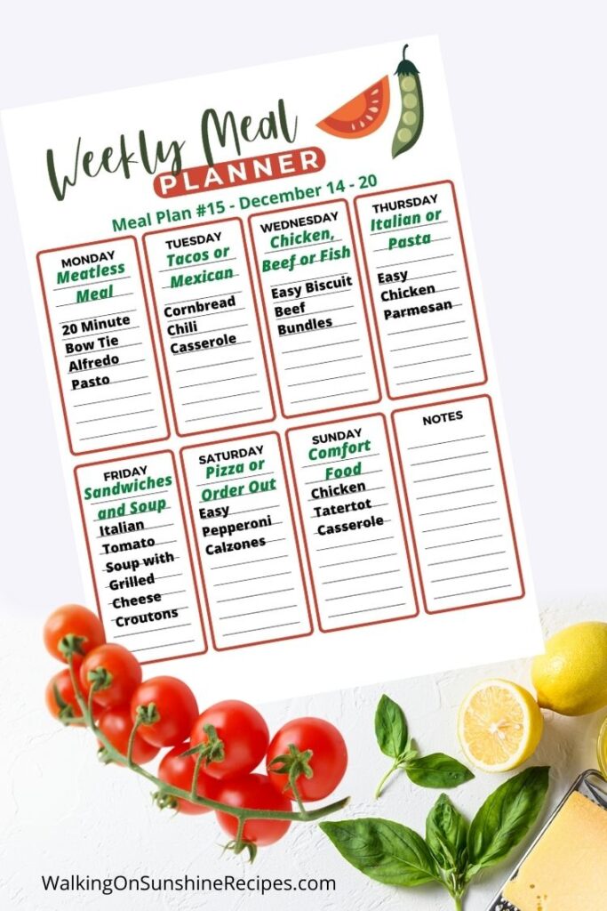 Weekly meal plan with easy meal prep recipes