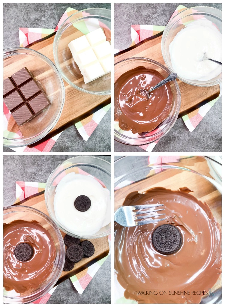 Melting chocolate and dipping Oreo Cookies 