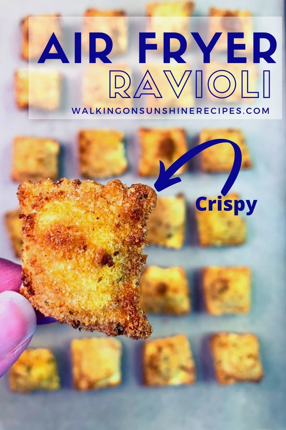 Closeup of mini air fryer ravioli