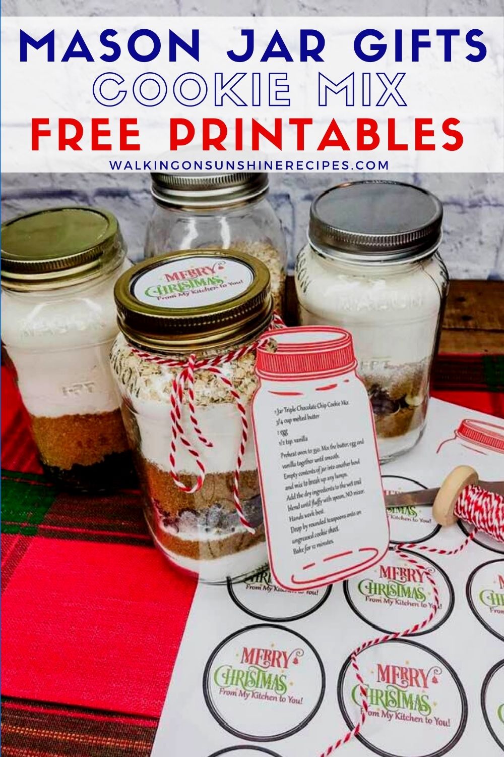 DIY Christmas Cookie Mason Jar Decoration Kit with 4 recipe