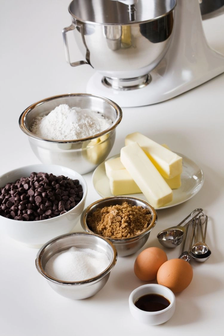 ingredients for chocolate chip cookie bars. 
