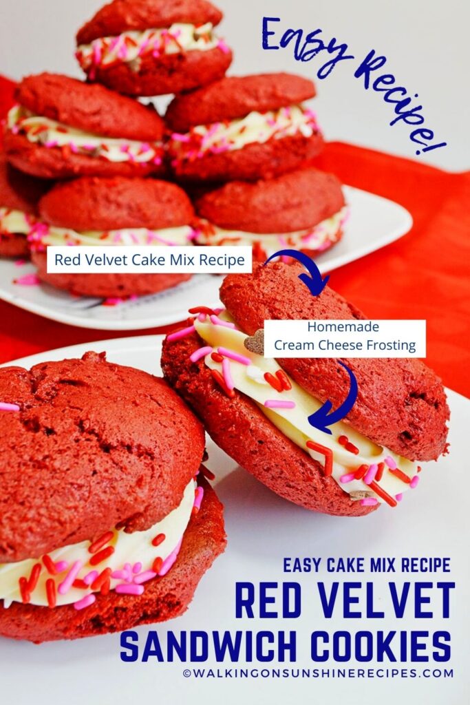 Red Velvet Sandwich Cookies made with a Cake Mix and Homemade Cream Cheese Frosting